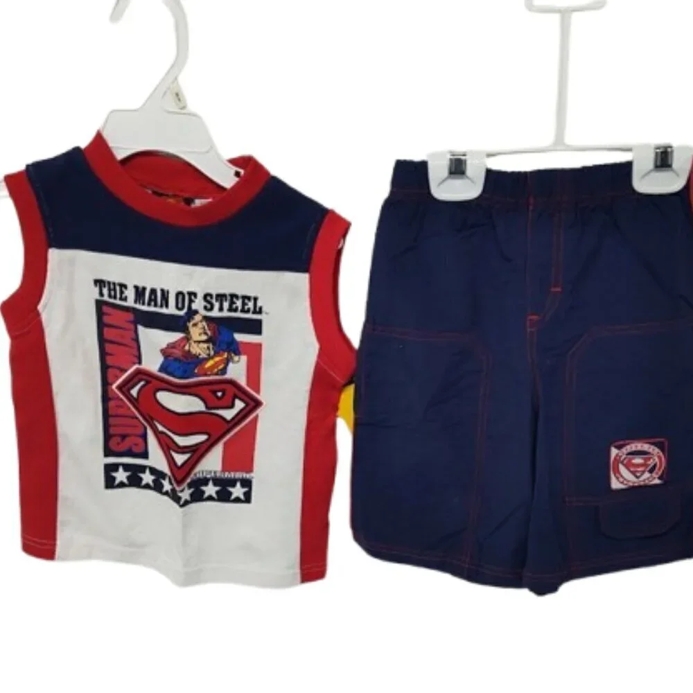 Superman Man of Steel Y2K Boy's 2 Piece Set Sleeveless Top & Shorts Size 3 T NWT